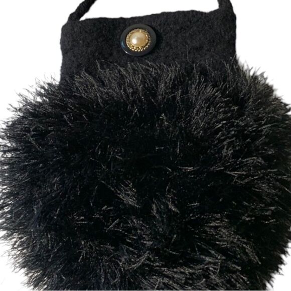 Black Felted Wool Feathered Look Shoulder Bag - Picture 3 of 6